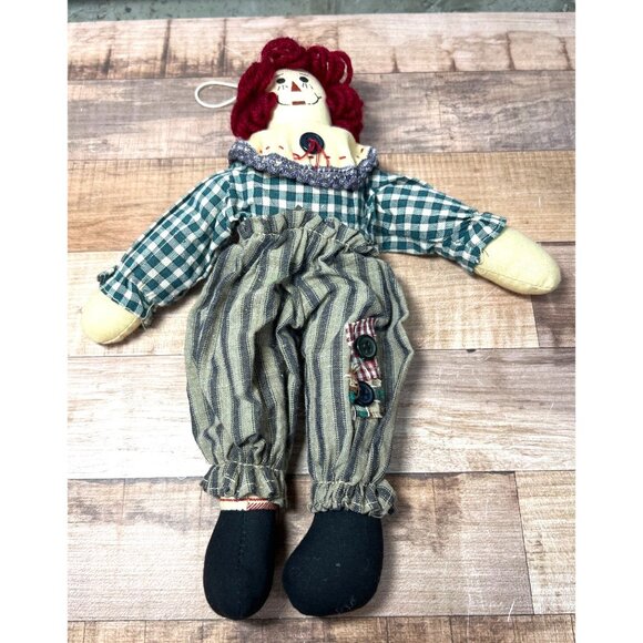 Vintage Handmade Raggedy Ann Doll 10" Checkered & Striped Outfit Ornament - Picture 3 of 5